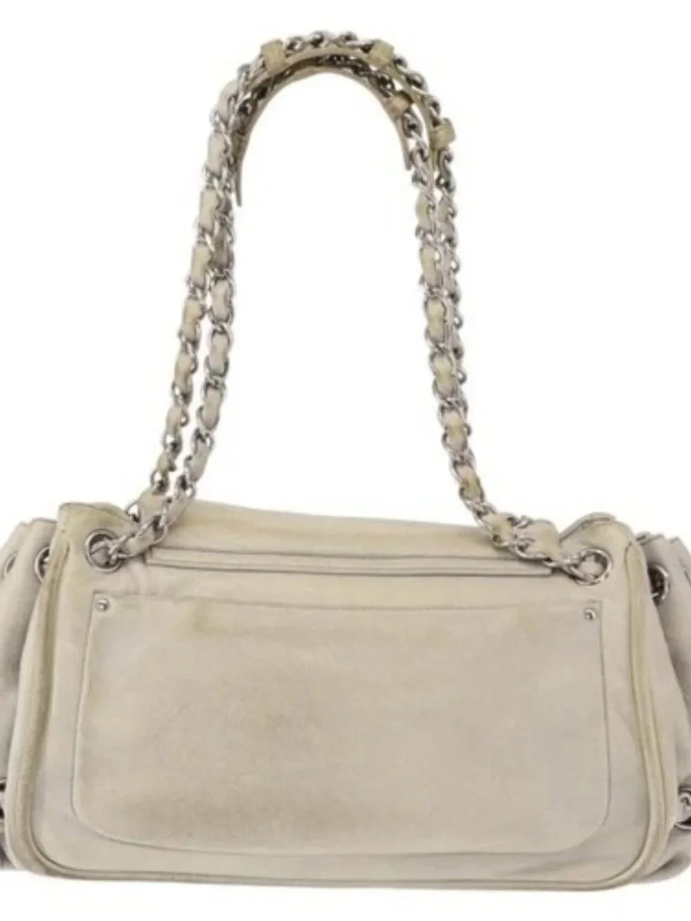 CHANEL COCO Mark Chain Shoulder Bag Leather Gray Silver CC Auth 157276